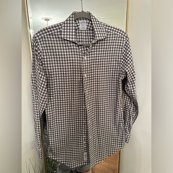 Brooks Bros. 346 Slim Fit Grey Checked Button Down Size 14.5” neck - Picture 1 of 3